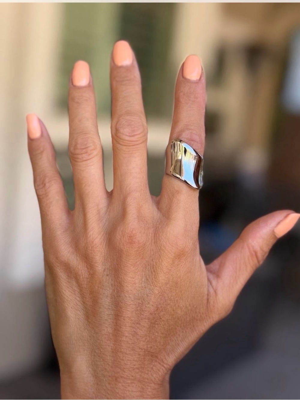 Lily Luxe - Polished Sculptural Silver tone Statement Ring - Silver